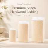 Nibbly ForestNest premium aspen hardwood bedding in 500 g, 1 kg and 2.5 kg sizes