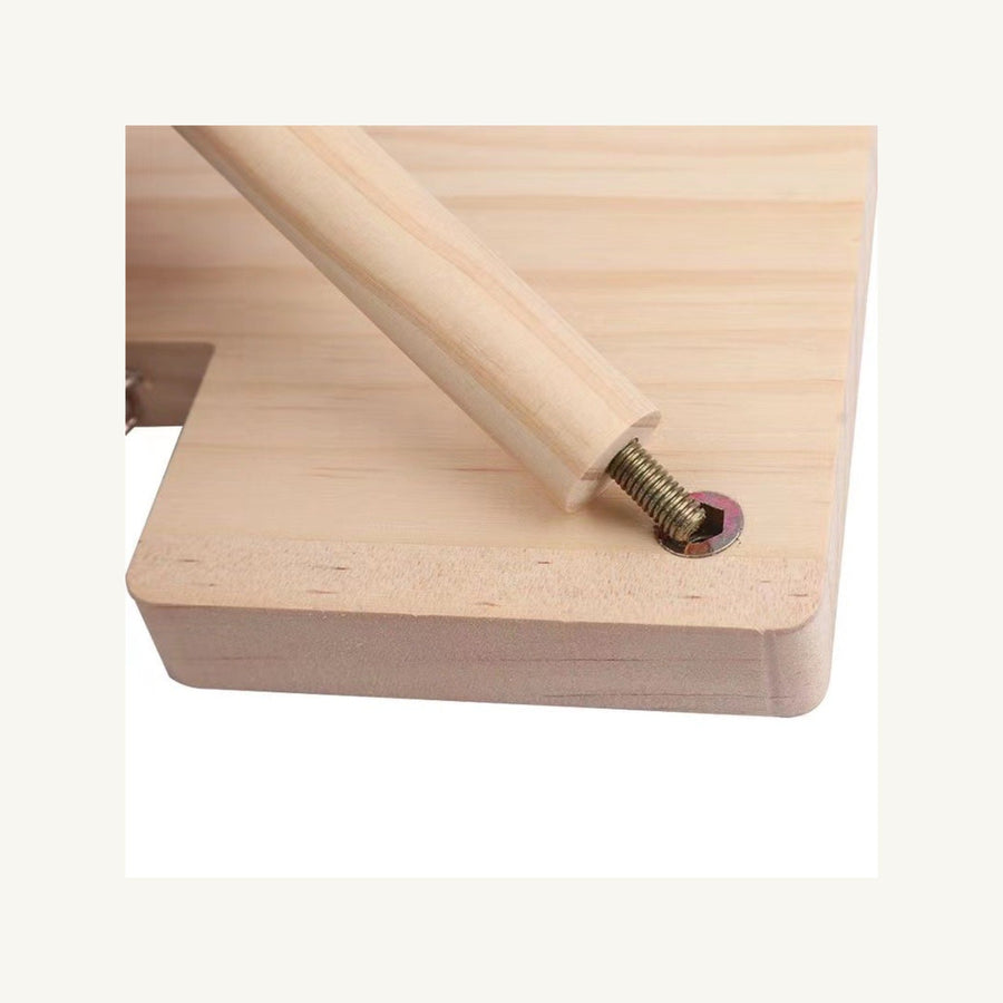Close view of the wooden screw-in leg and fitted metal insert