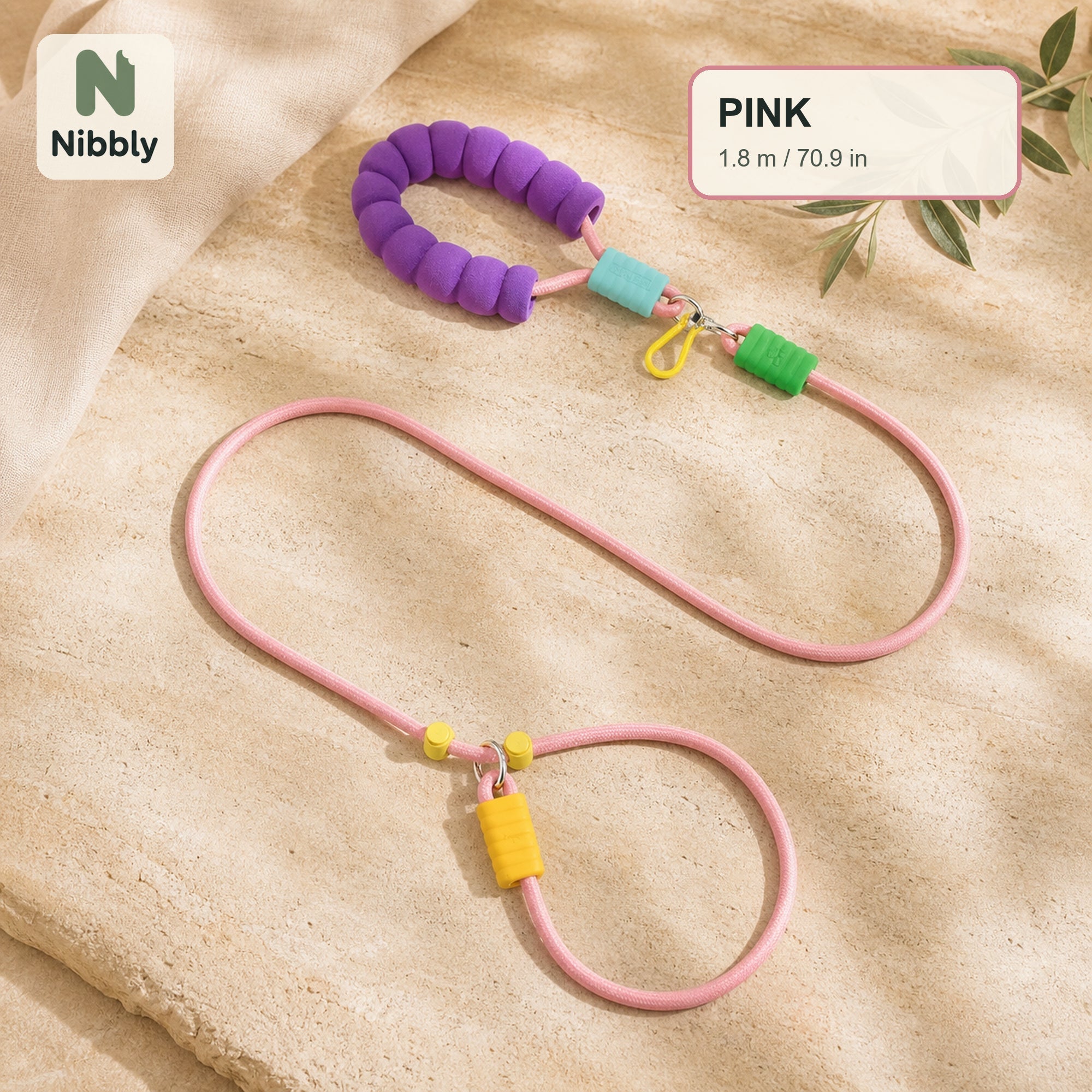 Pink 1.8 m Nibbly PathLoop dog slip lead on warm travertine