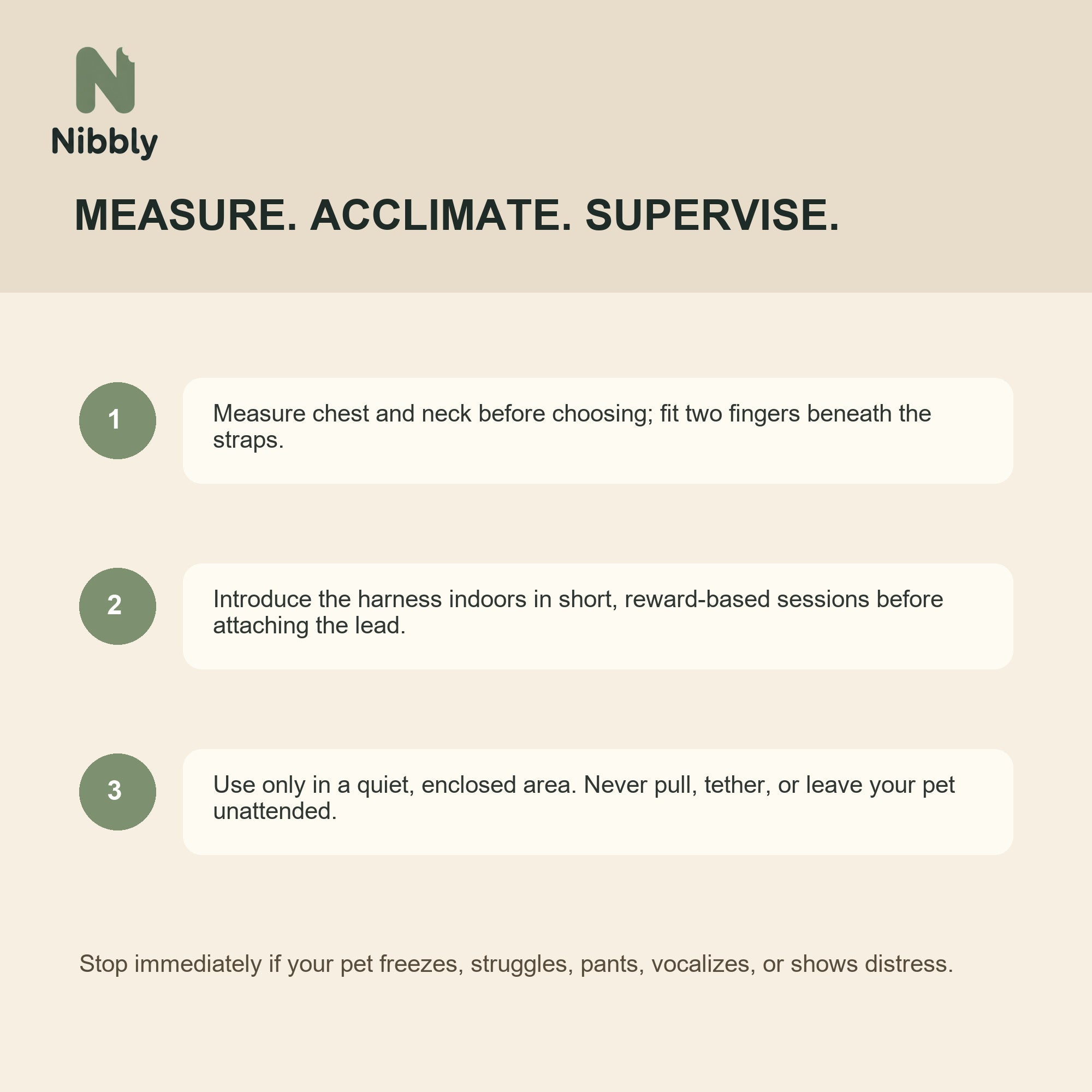 How to measure acclimate and supervise use of the Nibbly small-pet harness